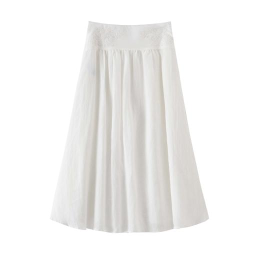 「K」洛诗琳35941气质刺绣苎麻半身裙2025夏季高腰显瘦A字裙10342 商品图2