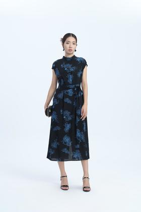 SZ2S39_监德色_连衣裙_夏季_新中式立领透视感雪纺系带收腰盖肩袖中长款_高级女装_BERNIEELEN 伯妮斯茵