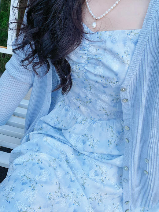 【百图lulu定制】【蓝星花吊带裙】清新蓝星花  玫瑰提花 后背打揽 肩带可调节 背心连衣裙 商品图8