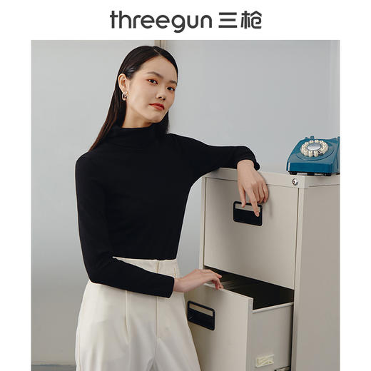 Threegun三枪 【爽滑密棉】休闲两翻领女士长袖上衣打底衫-22628A011 商品图7