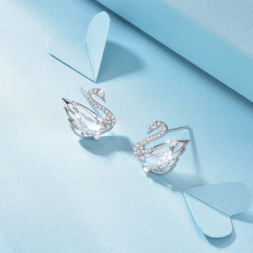 卡蒂罗/KADER白天鹅形镶钻耳钉 浪漫百搭优雅气质满镶闪钻高贵吸睛纯银耳饰 春夏百搭约会温柔甜蜜饰爱配饰 925银 耳钉 女款 银色 520礼盒闺蜜同款 商品图2