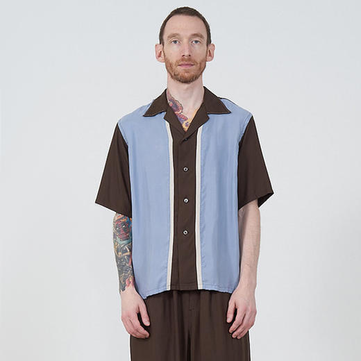 YOKE COLORBLOCK OPEN COLLAR SHIRT 混纺清凉感拼色休闲短袖衬衫 商品图0
