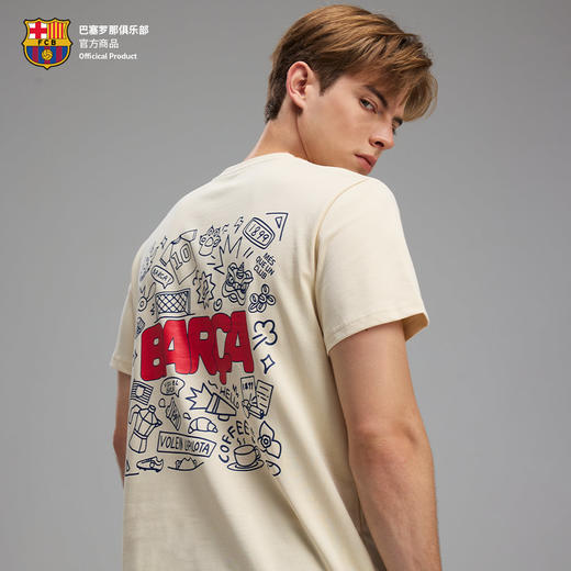 【官方正版】巴塞罗那俱乐部丨巴萨CAT涂鸦T恤米黄色创意短袖休闲透气 商品图1