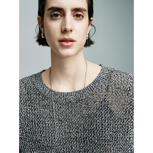 棉仓363635004初棉棉麻混纺镂空短袖针织上衣 商品图2