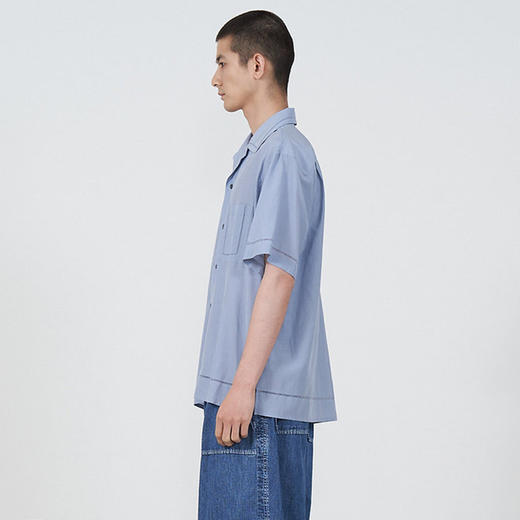 YOKE EMBROIDAREY OPEN COLLAR SHIRT 有机棉丝混纺休闲短袖衬衫 商品图1