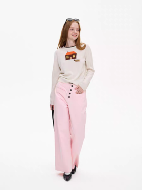 local tag/It25ssk08/双腰头拼接设计休闲阔腿裤