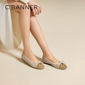 千百度蝴蝶结低跟平底鞋女小香风晚晚鞋拼接浅口单鞋A25482471