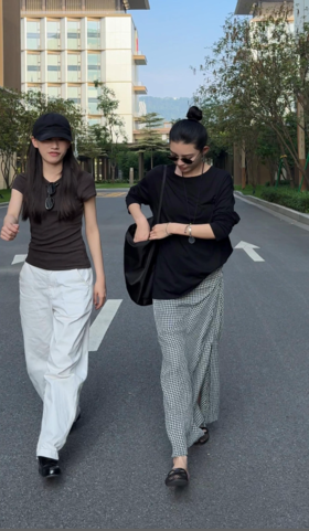 THESOONG"格纹鱼尾裙"经典铜氨纤维细腻格纹凉感高腰半身裙HBQZ6846