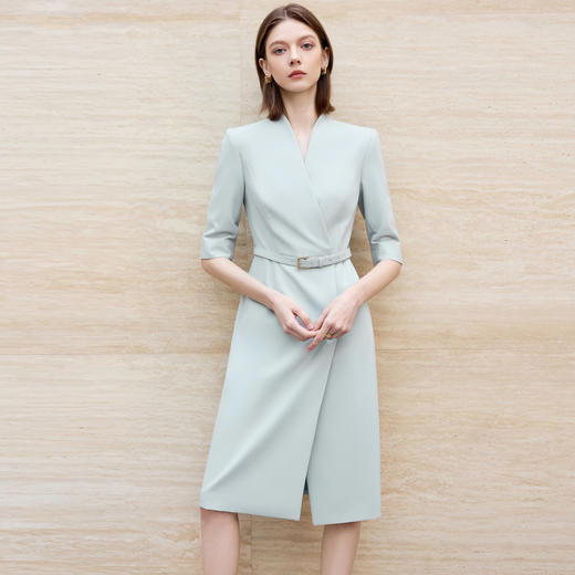 IWY/夏季蓝色连衣裙女高级感收腰职业装七分袖西装裙工作服Q1365 商品图2