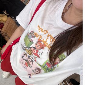 2025新品 佳佳同款【快乐小魔女】卡通人物图案圆领T恤时尚休闲夏季宽松印花