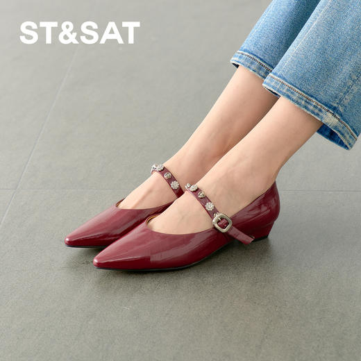 星期六法式水钻扣带粗跟玛丽珍SSD1111B19 商品图1