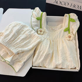 【睡衣女夏季吊带套装】带胸垫免穿文胸 可爱日系风可外穿家居服套装 