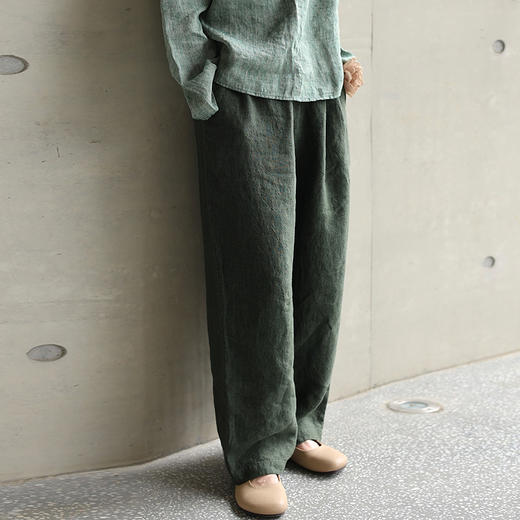 绽放旅行女装450朵/舒适百搭色织亚麻显瘦直筒裤休闲裤女透气吸湿 商品图2