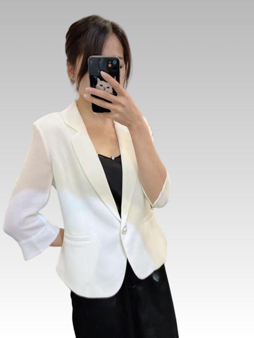 职场通勤半透中袖小西装SZ2A55-漆黑、皓 商品图0