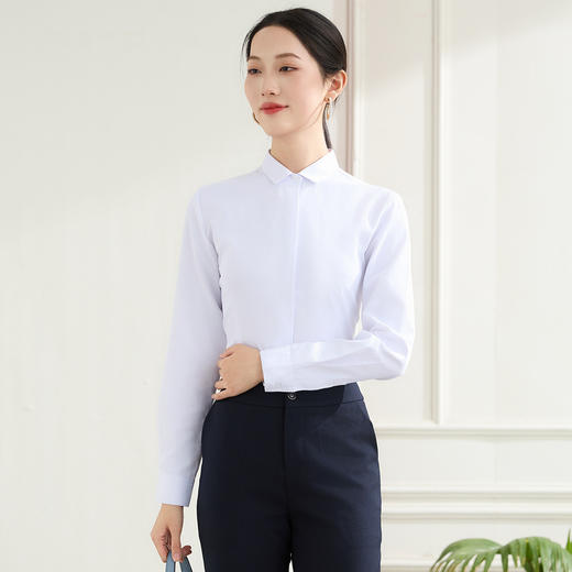 【棉混纺 多色可选】罗蒙春秋棉质长袖衬衫女士商务正装职业通勤上班面试衬衣女上衣 商品图10
