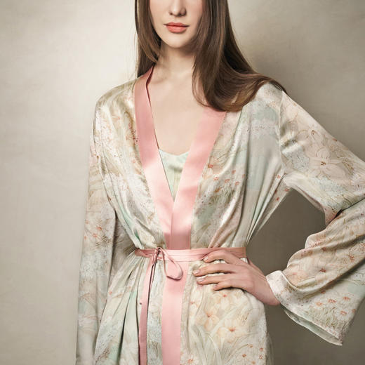 Soloseta22姆米重磅女士印花真丝睡袍桑蚕丝短浴袍2025年秋冬新款 商品图3