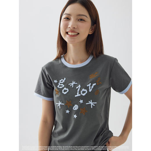 CryingCenter go love去爱刺绣星星撞色正肩短袖T恤可爱 哭喊中心 商品图2