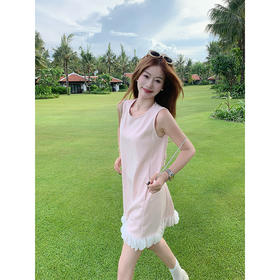 <曾小咸推荐>法式温柔风粉色背心连衣裙女