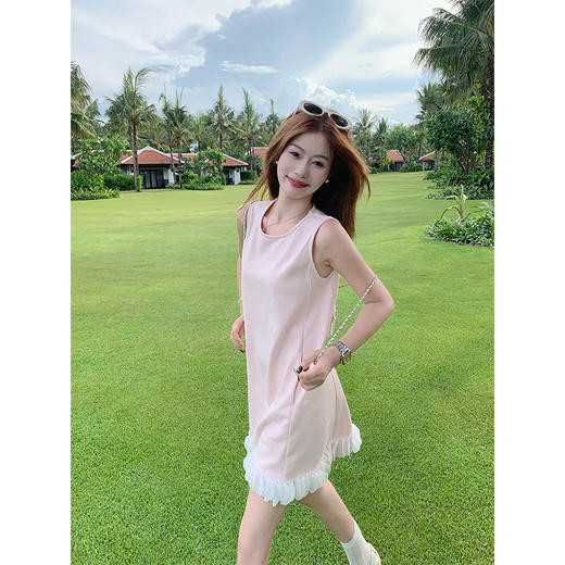 <曾小咸推荐>法式温柔风粉色背心连衣裙女 商品图0