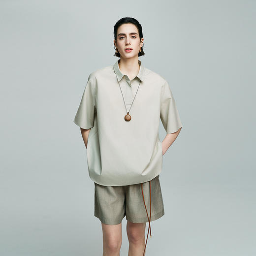 棉仓363604011初棉POLO领宽松版府绸短袖上衣 商品图0