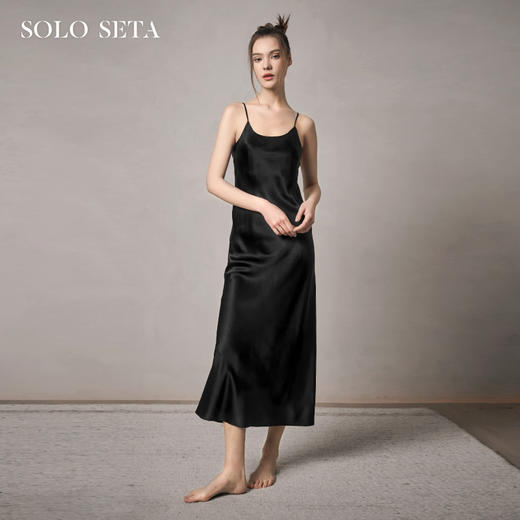 Solo seta22姆米重磅真丝吊带睡裙女桑蚕丝缎面长款露背丝绸秋冬 商品图0