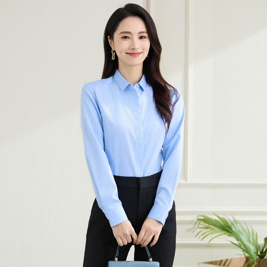 【棉混纺 多色可选】罗蒙春秋棉质长袖衬衫女士商务正装职业通勤上班面试衬衣女上衣 商品图6