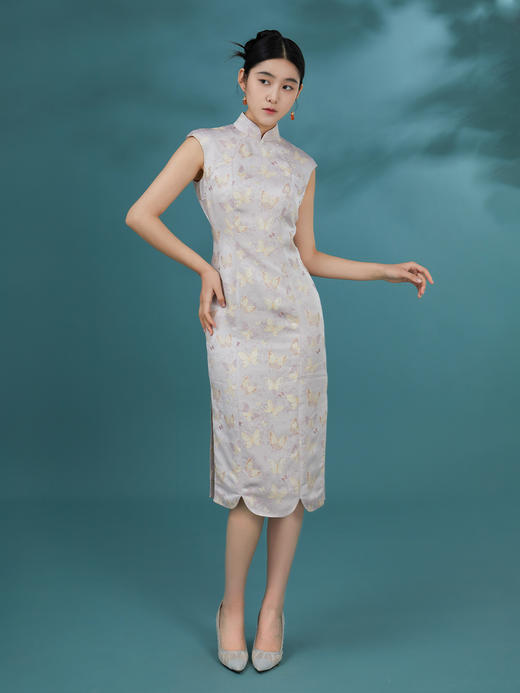 荷言GL 逸蝶 紫色蝴蝶提花新中式旗袍花瓣底摆 商品图1