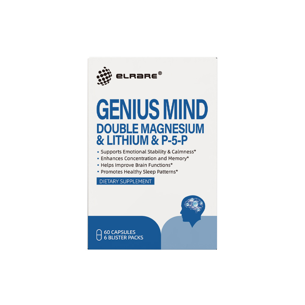 海淘 ELRARE 伊莱瑞 GENIUS MIND DOUBLE MAGNESIUM & LITHIUM & P-5-P  神经酸复合镁胶囊 60粒/盒  27.04
