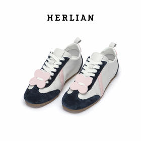 HERLIAN 2025年夏季新品女士丝绒蛋糕拼色圆头运动女鞋