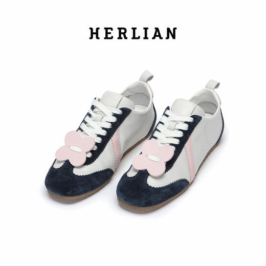 HERLIAN 2025年夏季新品女士丝绒蛋糕拼色圆头运动女鞋 商品图0
