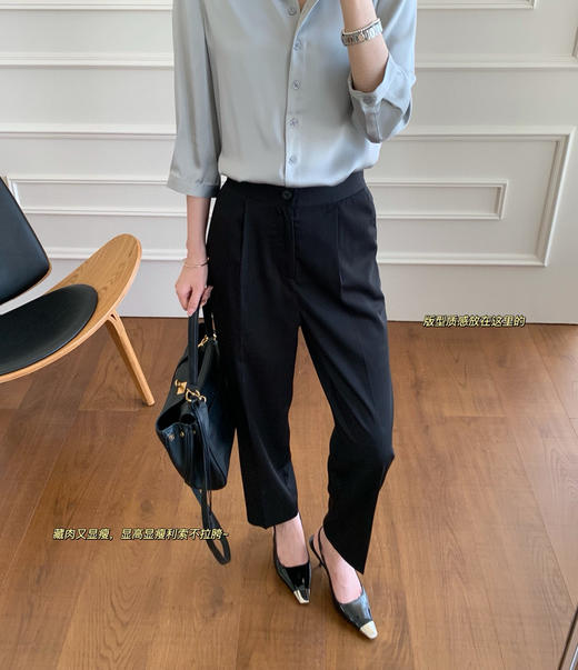 小禾夏季桑蚕丝混纺微锥西装裤061107 商品图0