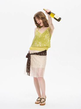 local tag/It25ssk43/丝巾腰饰银闪波点裙