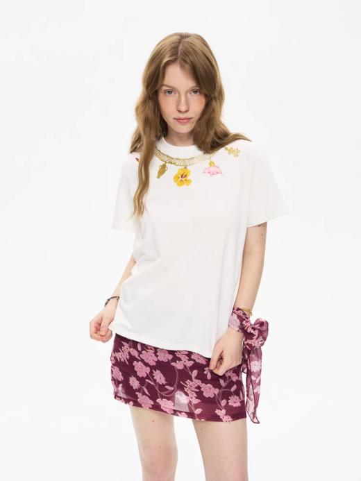 local tag/It25ssk32/可爱岛屿金色项链印花短袖 商品图3