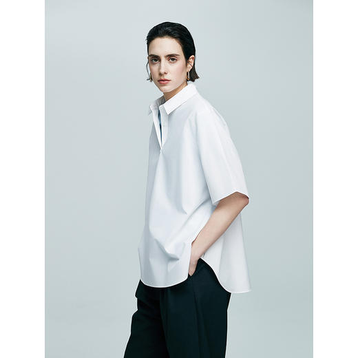 棉仓363604011初棉POLO领宽松版府绸短袖上衣 商品图3