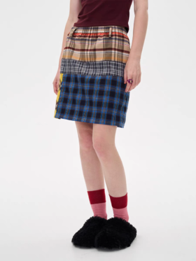 local tag/It24ssk18/格纹面料拼接重工时髦短裙