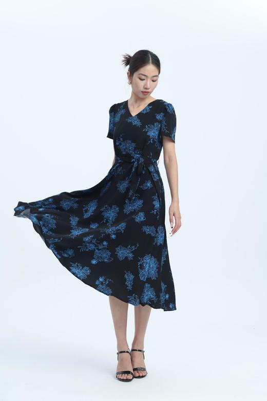 SZ2S46_监德色_连衣裙_夏季_V领短袖系带收腰A字大摆中长款_高级女装_BERNIEELEN 伯妮斯茵 商品图0