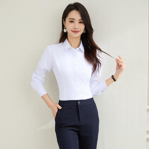 【棉混纺】罗蒙春秋长袖衬衫女士正装商务职业工装上班面试纯色衬衣女 商品图7
