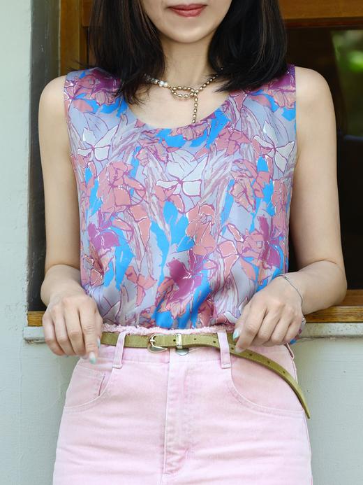 TYNVIE 圆领真丝背心-蓝色花卉 商品图0