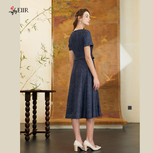 司歌v领仿牛仔轻薄连衣裙收腰短袖A911246X 商品图3