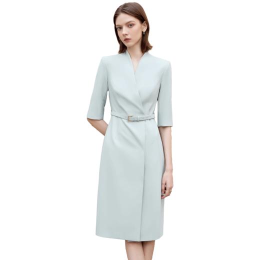 IWY/夏季蓝色连衣裙女高级感收腰职业装七分袖西装裙工作服Q1365 商品图4