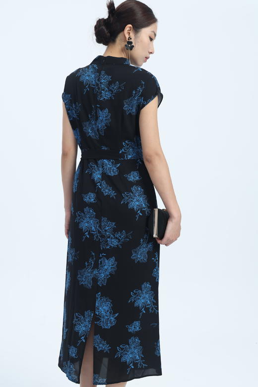 SZ2S39_监德色_连衣裙_夏季_新中式立领透视感雪纺系带收腰盖肩袖中长款_高级女装_BERNIEELEN 伯妮斯茵 商品图2