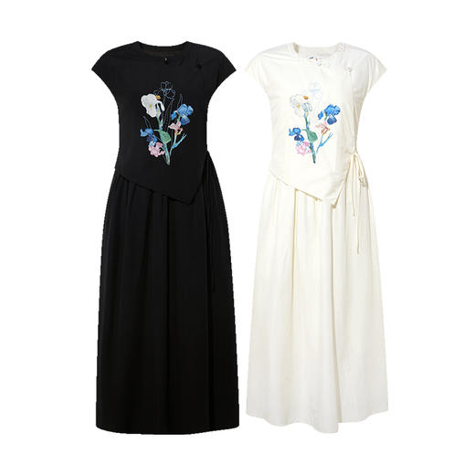 两三事梵高文艺浅草梦璃2025夏新款小清新印花侧边绑带a字连衣裙 商品图4