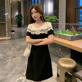 奢姿大码女装2025夏季蕾丝拼接连衣裙胖妹妹减龄钉珠设计时尚裙子9952880068