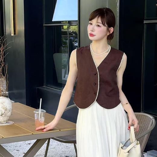 【预售7天】良木礼亚麻花边马甲（25E447） 商品图0