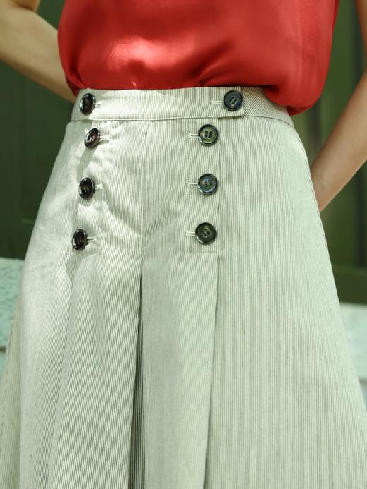 TYNVIE 粉条纹双排扣褶裥及膝半身裙 商品图2