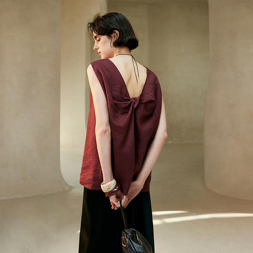 棉仓363604003初棉亚麻扭结扭结立体裁剪无袖背心 商品图0