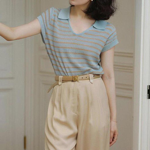 馥迦法式复古V领Polo短袖 商品图3