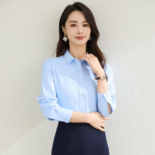 【棉混纺】罗蒙春秋长袖衬衫女士正装商务职业工装上班面试纯色衬衣女 商品图12