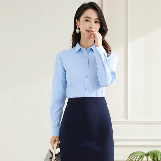 【棉混纺】罗蒙春秋长袖衬衫女士正装商务职业工装上班面试纯色衬衣女 商品图13