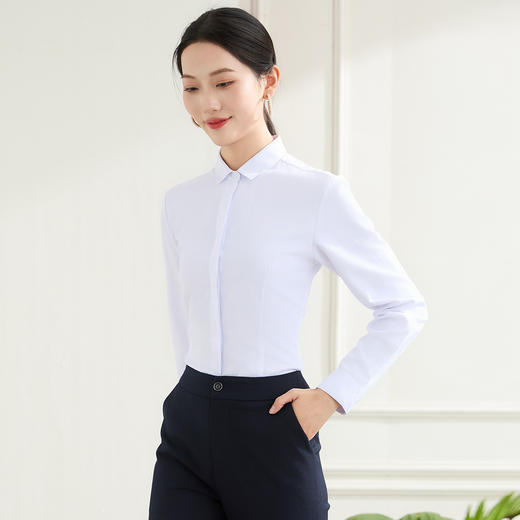 【棉混纺 多色可选】罗蒙春秋棉质长袖衬衫女士商务正装职业通勤上班面试衬衣女上衣 商品图8